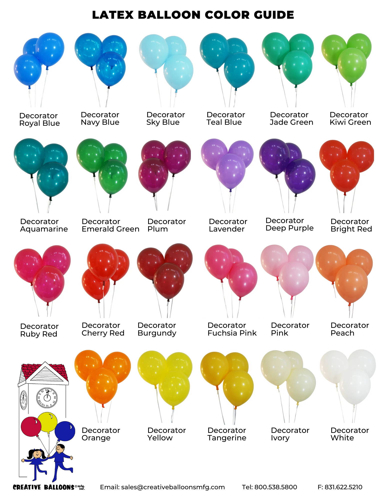 Latex Balloon Color Chart Creative Balloons Manufacturing